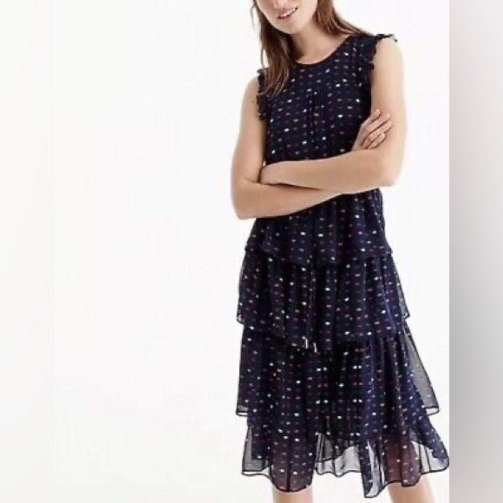 J. Crew Lip Print Tiered Navy Dress